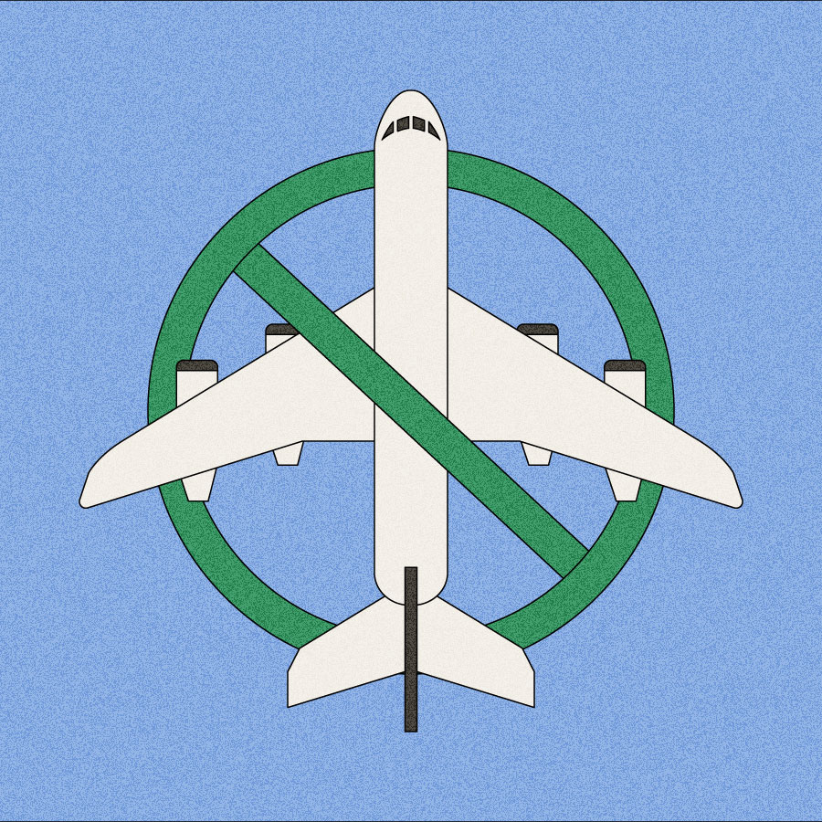 Illustration of plane with green strikethrough across it