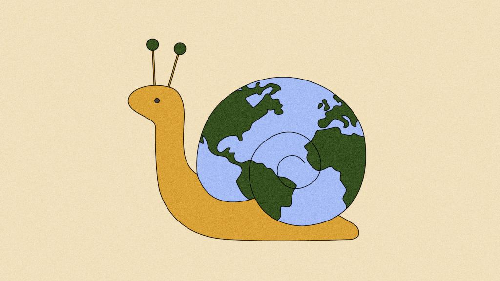 Illustration of snail with earth-patterned shell