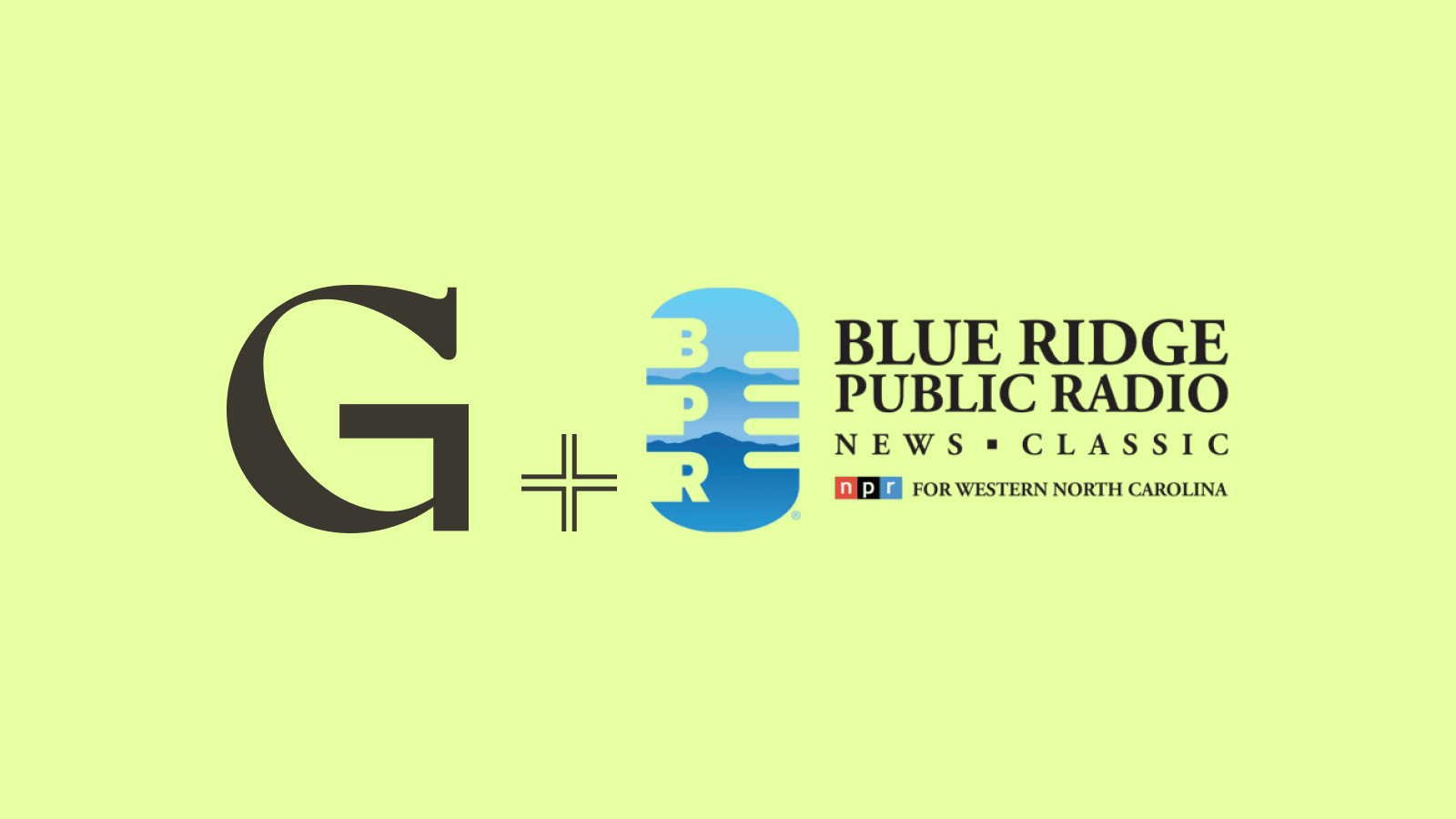The Grist logo with the Blue Ridge Public Radio logo on a green background