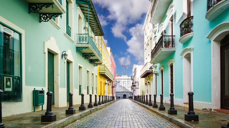 Houses and the governor's mansion in San Juan, Puerto Rico