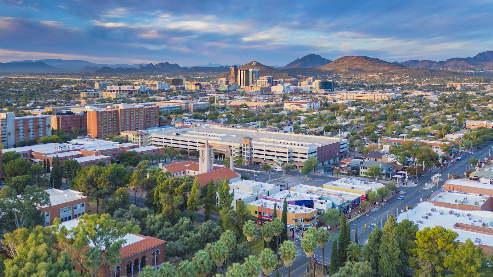 An aerial view of the University of Arizona in Tucson from Getty Images.