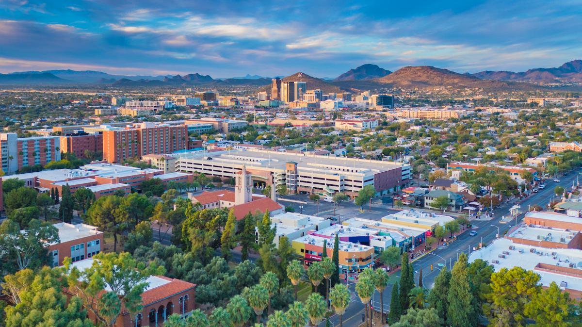 An aerial view of the University of Arizona in Tucson from Getty Images.
