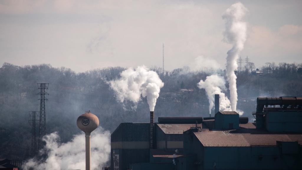 Smoke rises from the stacks at U.S. Steel Edgar Thomson Steel Works in Braddock, Pennsylvania.