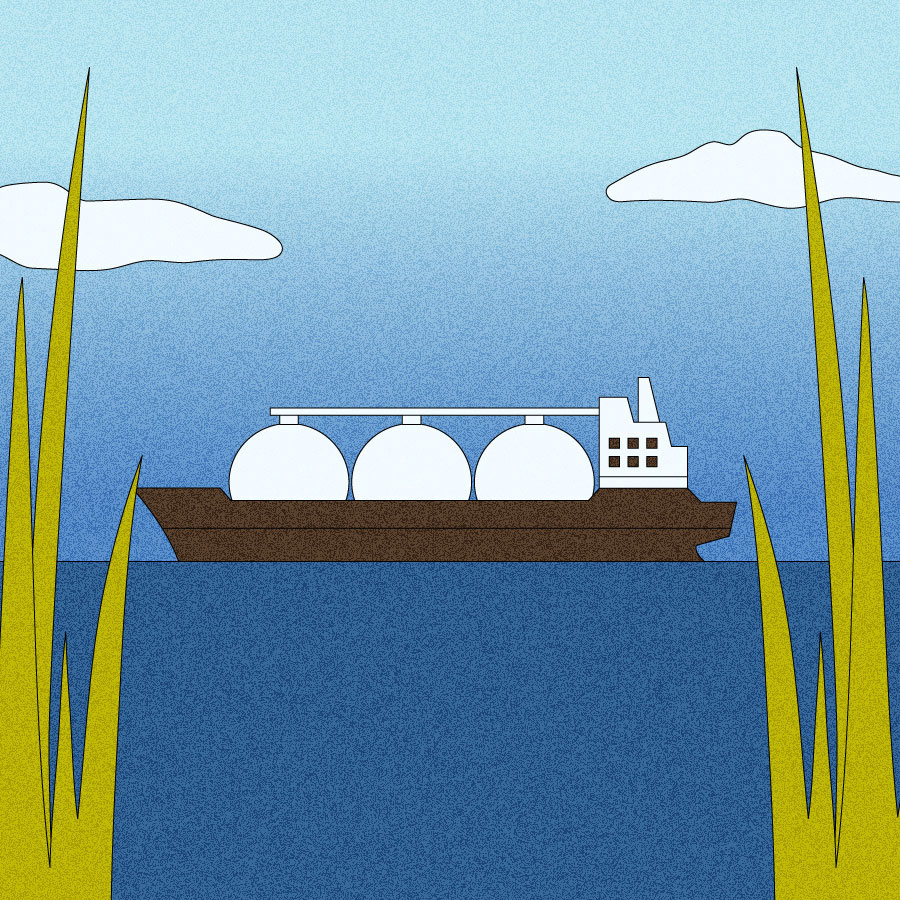 Illustration of LNG tanker from the shore
