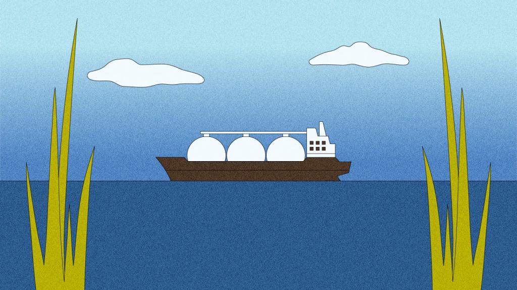 Illustration of LNG tanker from the shore