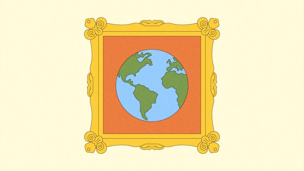 Illustration of ornately framed earth painting