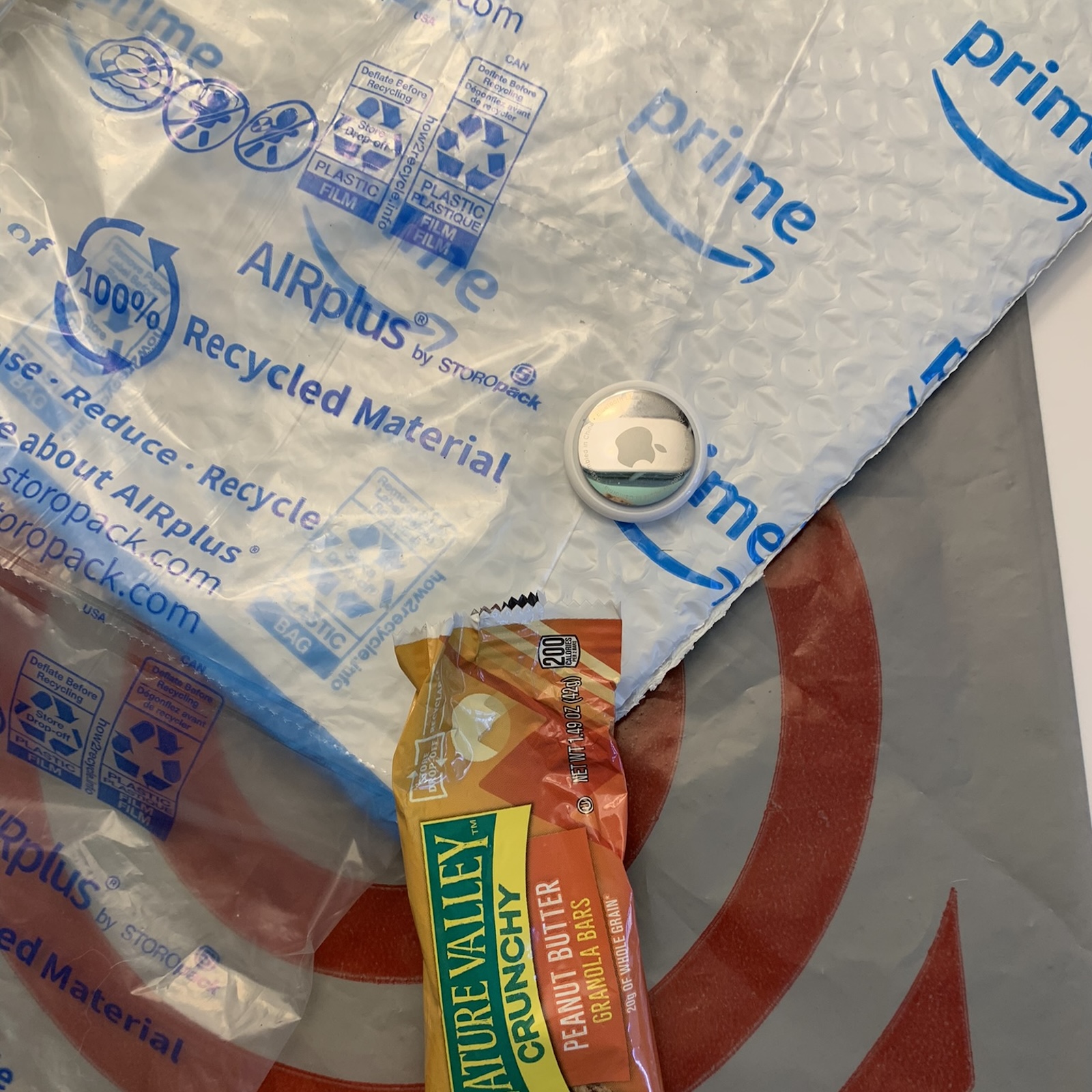 Amazon packaging and Nature Valley granola bar