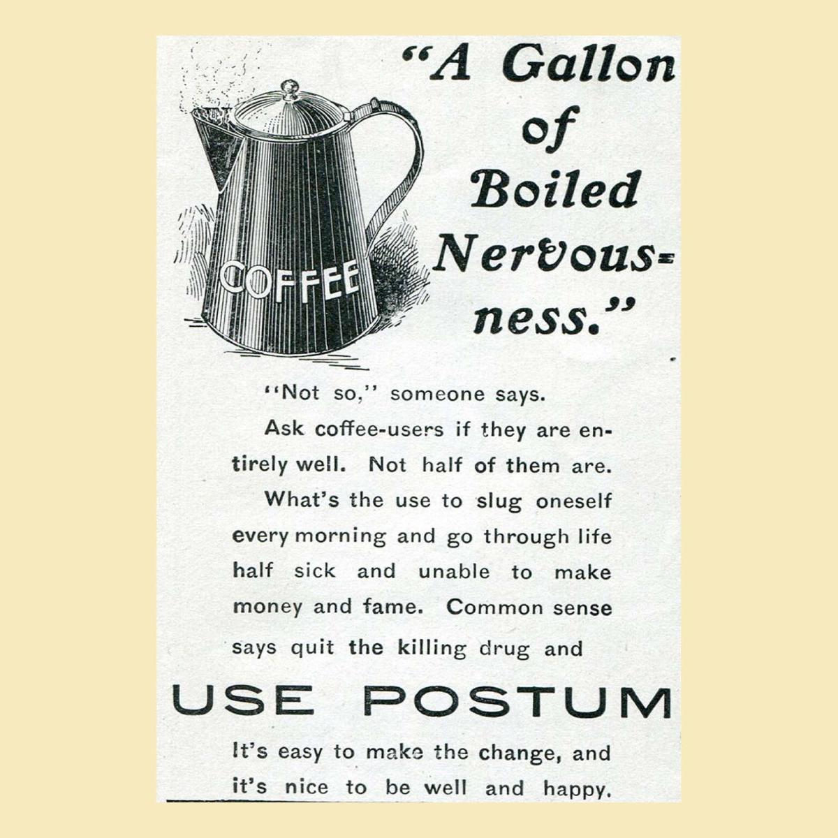 A black and white ad for Postum, a coffee alternative