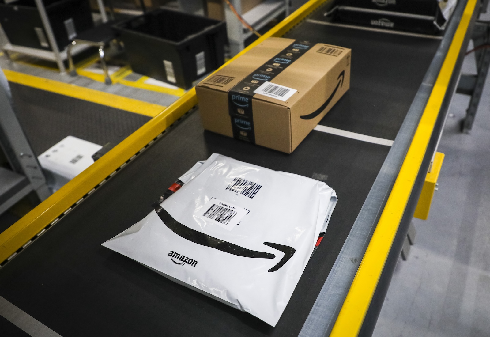Amazon bag on conveyor belt