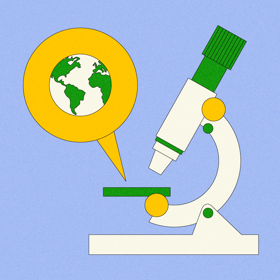 Illustration of microscope viewing earth
