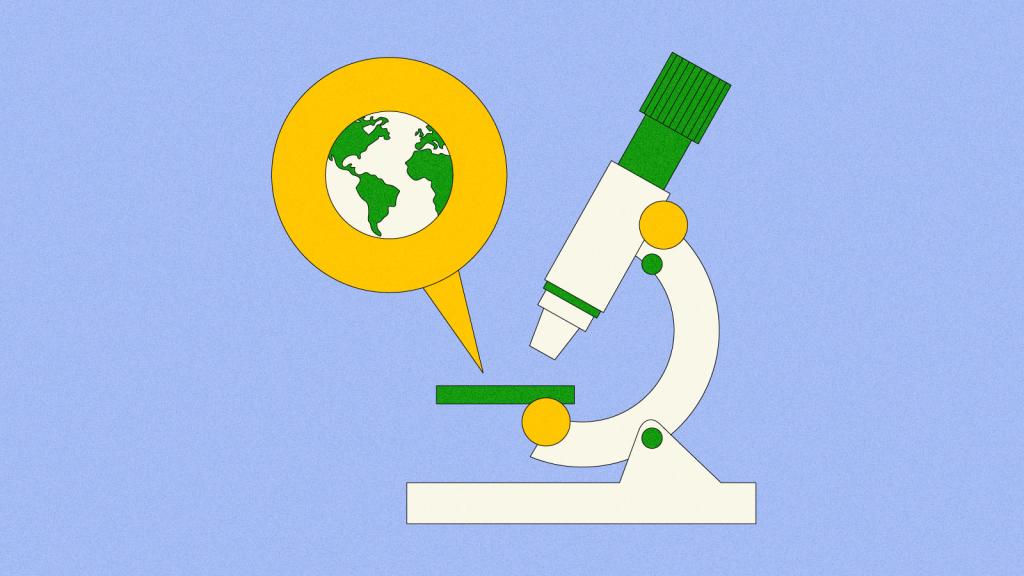 Illustration of microscope viewing earth