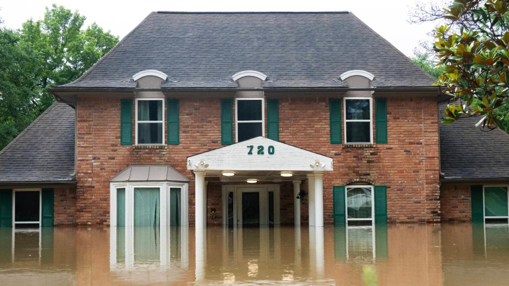 A flooded home in the River Plantation neighborhood of Conroe, Texas on May 3, 2024. A series of storms dropped 23 inches of rain on parts of southeast Texas.