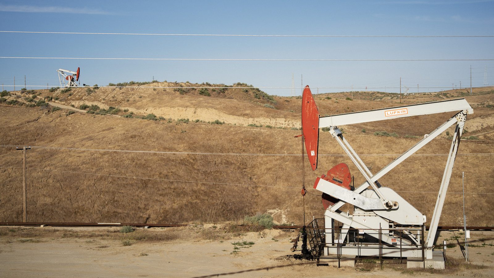 Oil pump jacks at the Elk Hills oil field in Kern County, California.