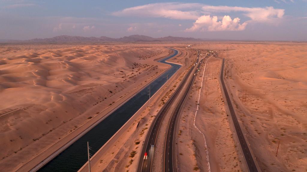 A road stretches through the desert