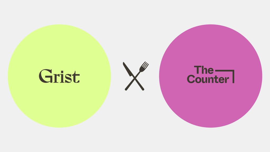 A green circle that reads Grist sits to the left of a magenta circle that reads The Counter with a knife and fork in between, like plates.