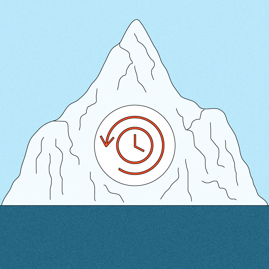 Illustration of glacier with history icon inside center circle