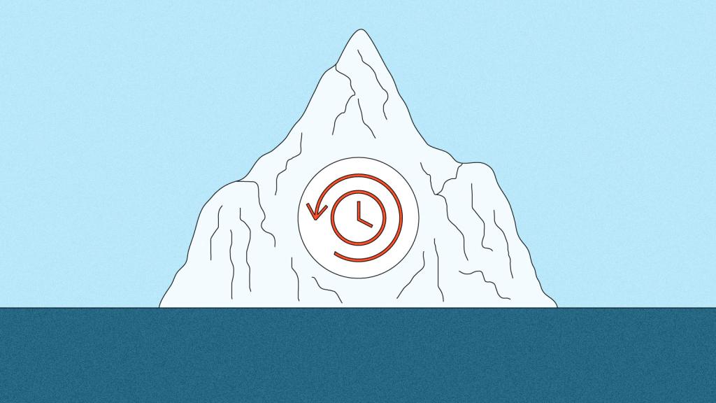 Illustration of glacier with history icon inside center circle