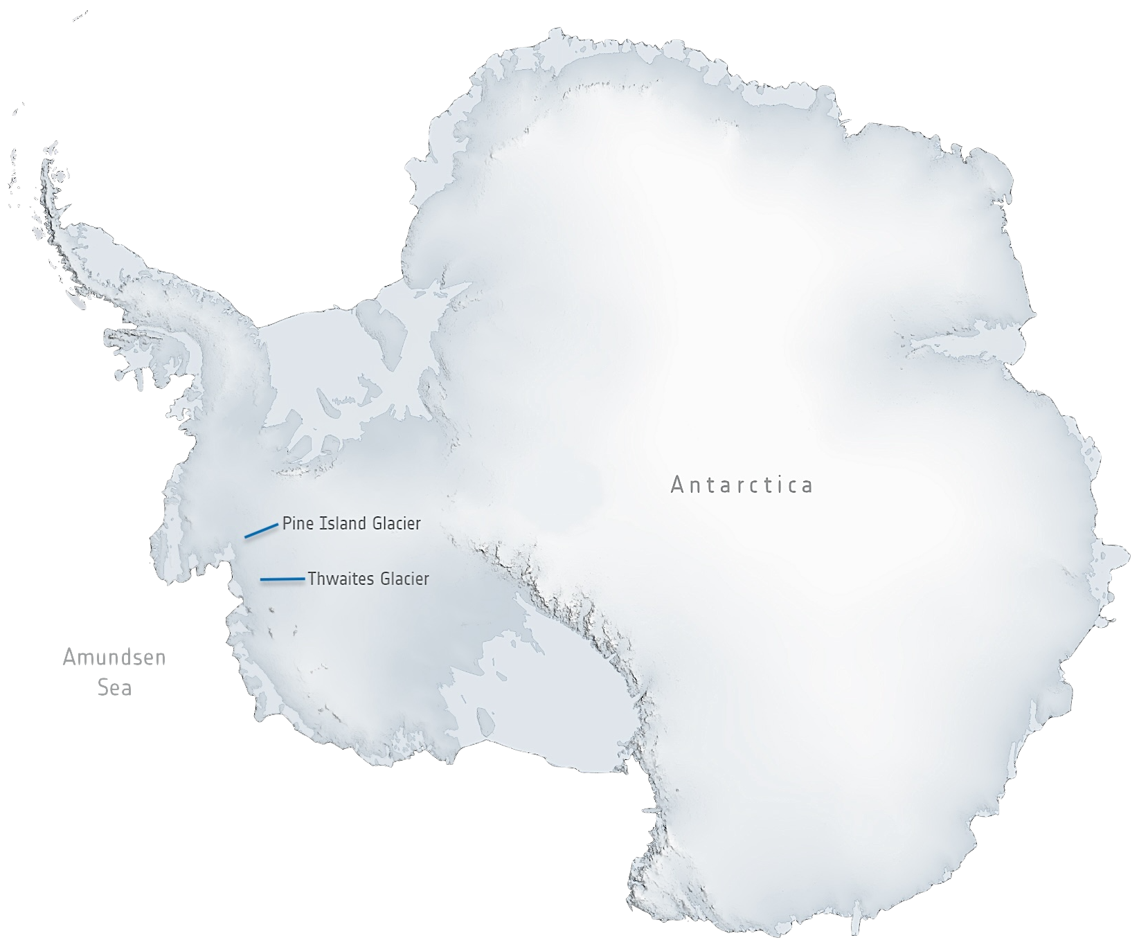 A map of Antarctica showing glacier locations