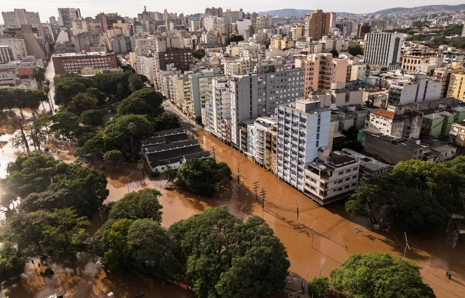 Aerial view of a flooded area of Porto Alegre, Rio Grande do Sul state, Brazil