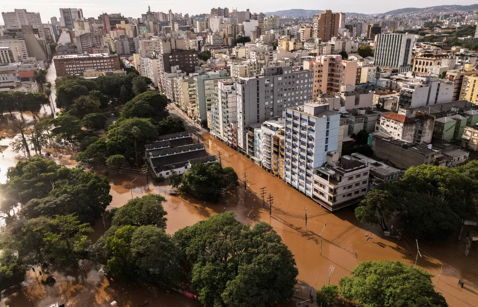 Aerial view of a flooded area of ​​Porto Alegre, Rio Grande do Sul State, Brazil