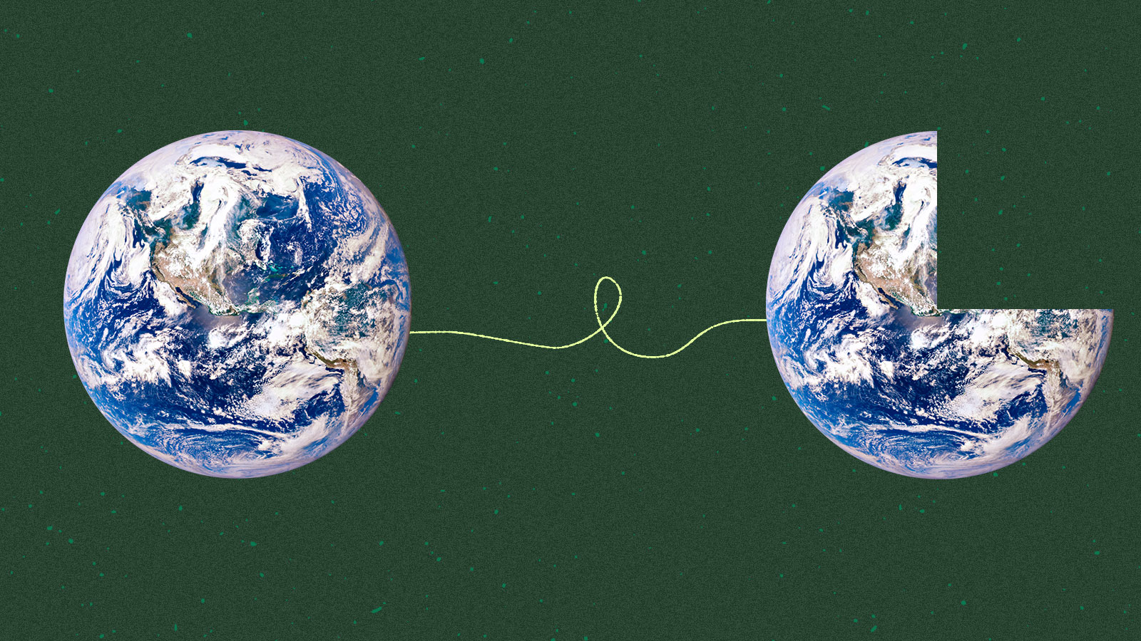 digital collage of Earth and three quarters of Earth connected by a green line