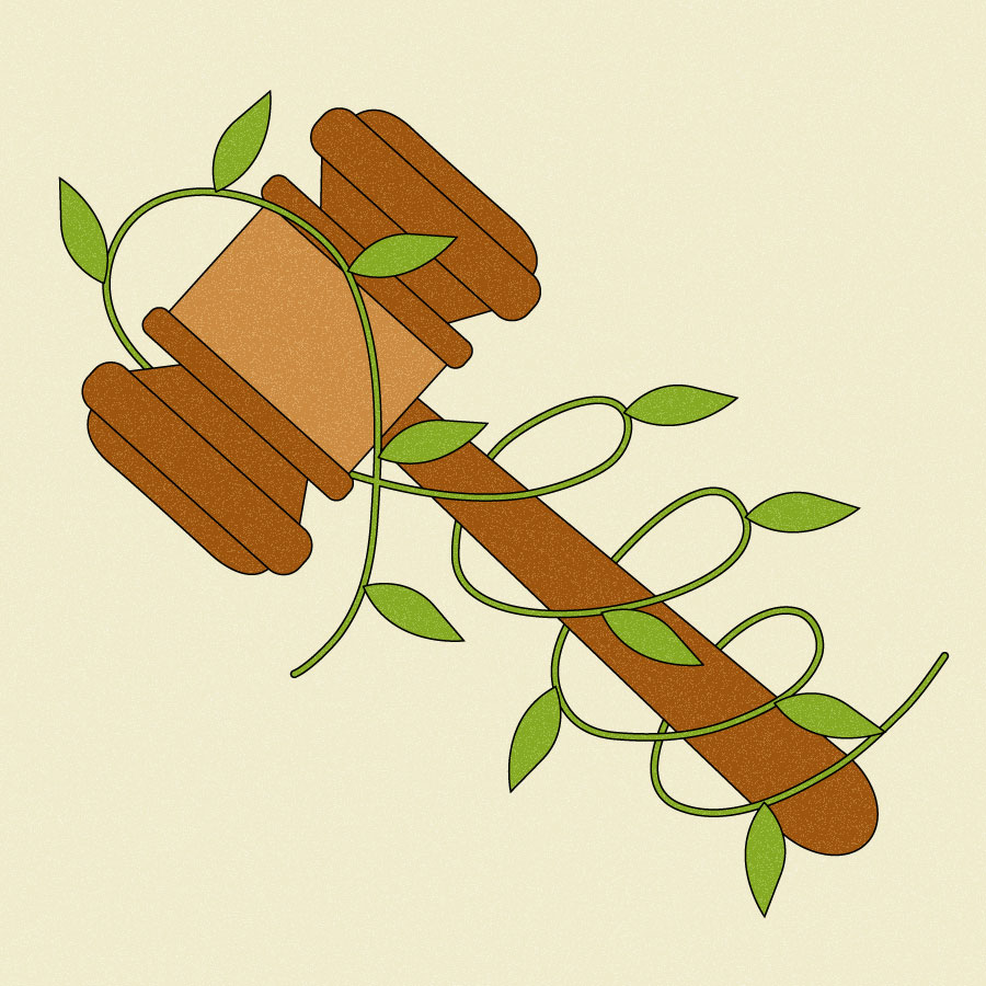 Illustration of gavel with leafy vine wrapped around it