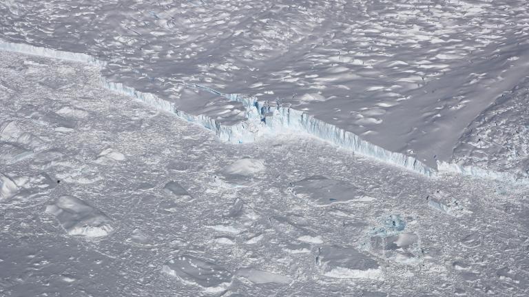 Overview shot of a huge sheet of ice with a crack in the middle