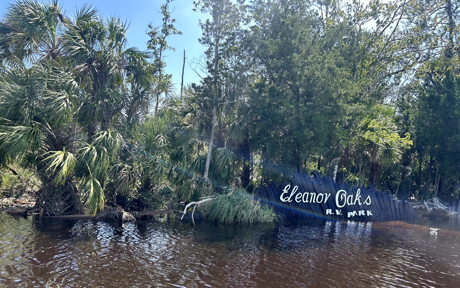 Floodwaters drained from the Eleanor Oaks trailer park in Yankeetown, Florida after Hurricane Helen. The storm made landfall near Yankeetown as a Category 4 hurricane.