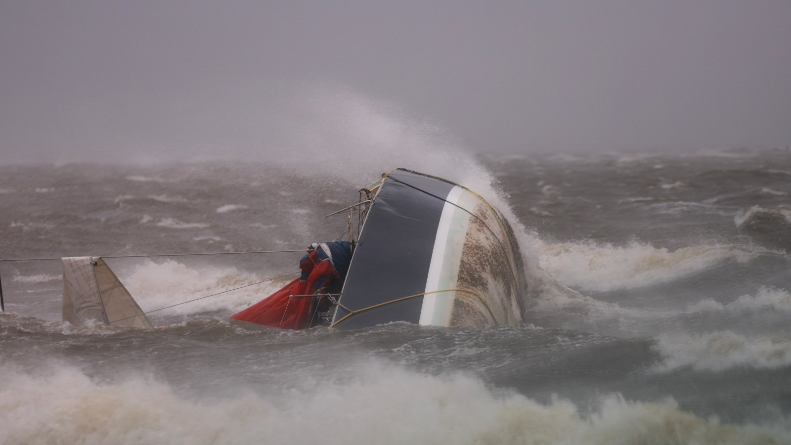 A boat that capsized near St. Petersburg, Florida, as Hurricane Helene bore down on the coast on September 26.