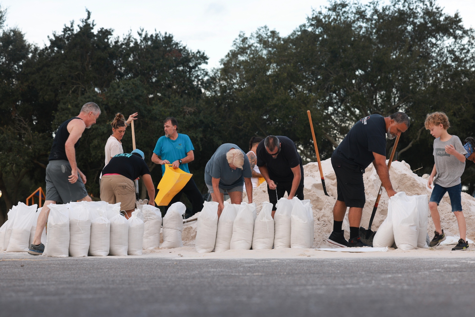 Residents fill sandbags at Helen Howarth Park in Pinellas Park, Florida, ahead of the arrival of Hurricane Helene.