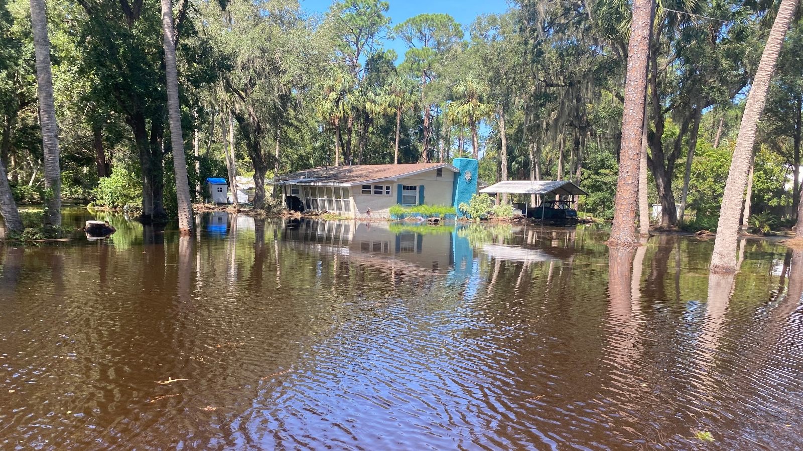 A flooded home in Yankeetown, Florida, in the aftermath of Hurricane Helene. The storm brought more than 10 feet of storm surge to Florida's rural Big Bend region.