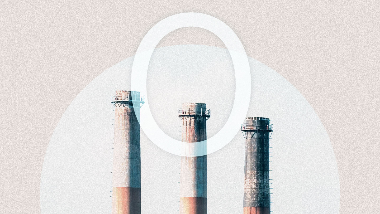 Digital collage of smokestacks with large zero on top