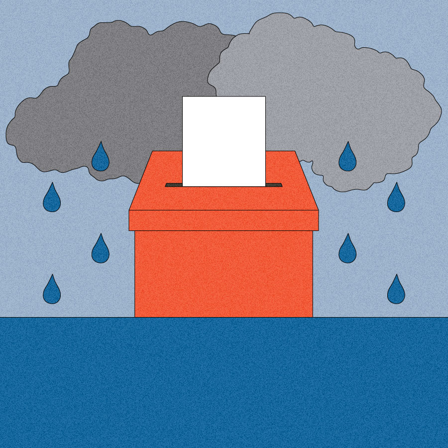 Illustration of ballot box half submerged in floodwater