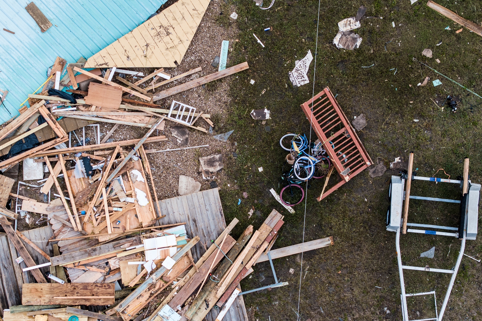 An aerial view of debris of damaged houses are seen after Hurricane Helene made landfall in Horseshoe Beach, Florida, on September 27, 2024