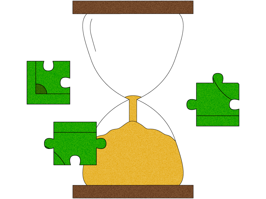 Illustration of hourglass and puzzle pieces