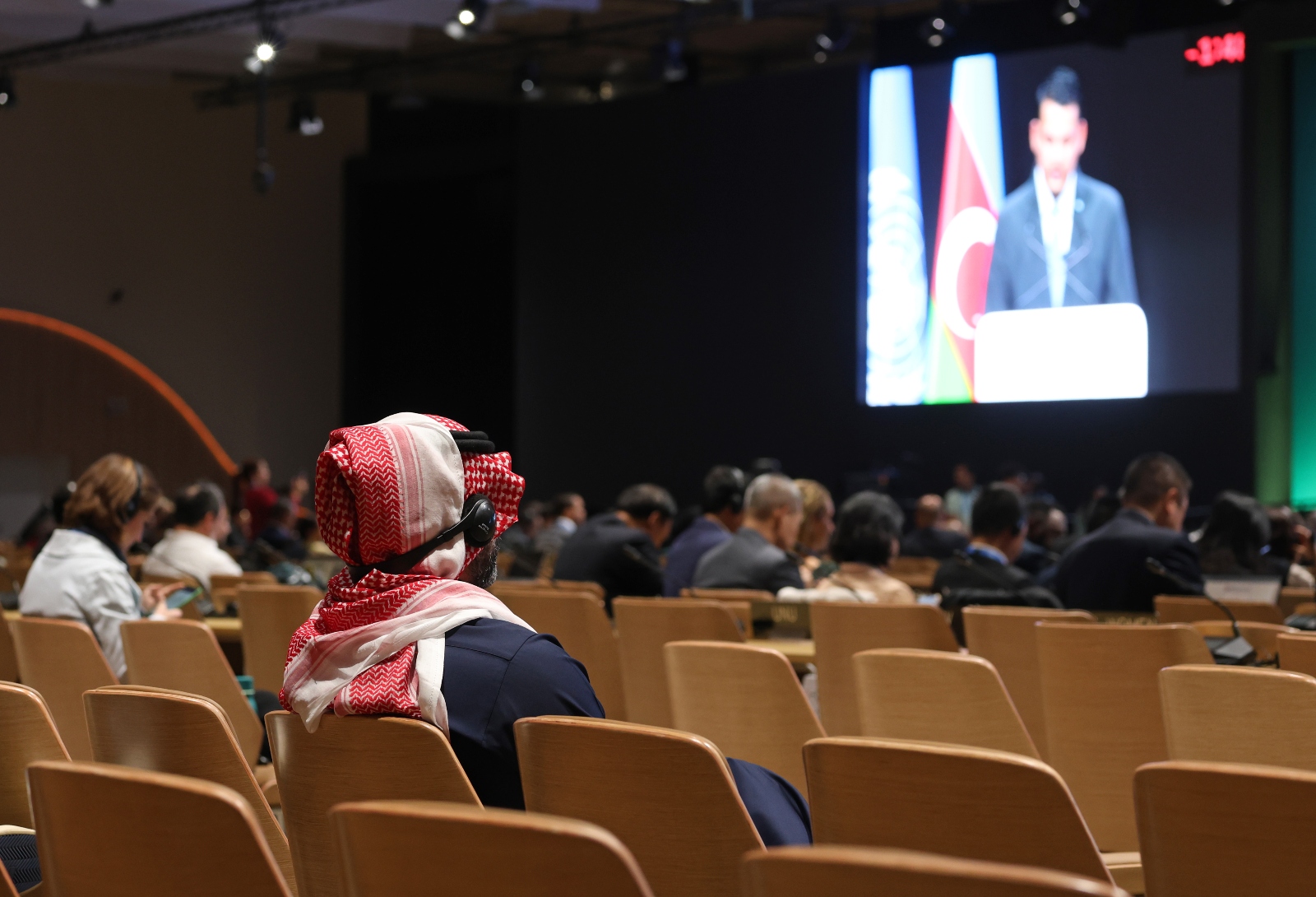 A Saudi delegate looks on during a plenary session at COP29 in Baku, Azerbaijan. Several countries have accused Saudi Arabia of obstructing progress on deals to move away from fossil fuels.