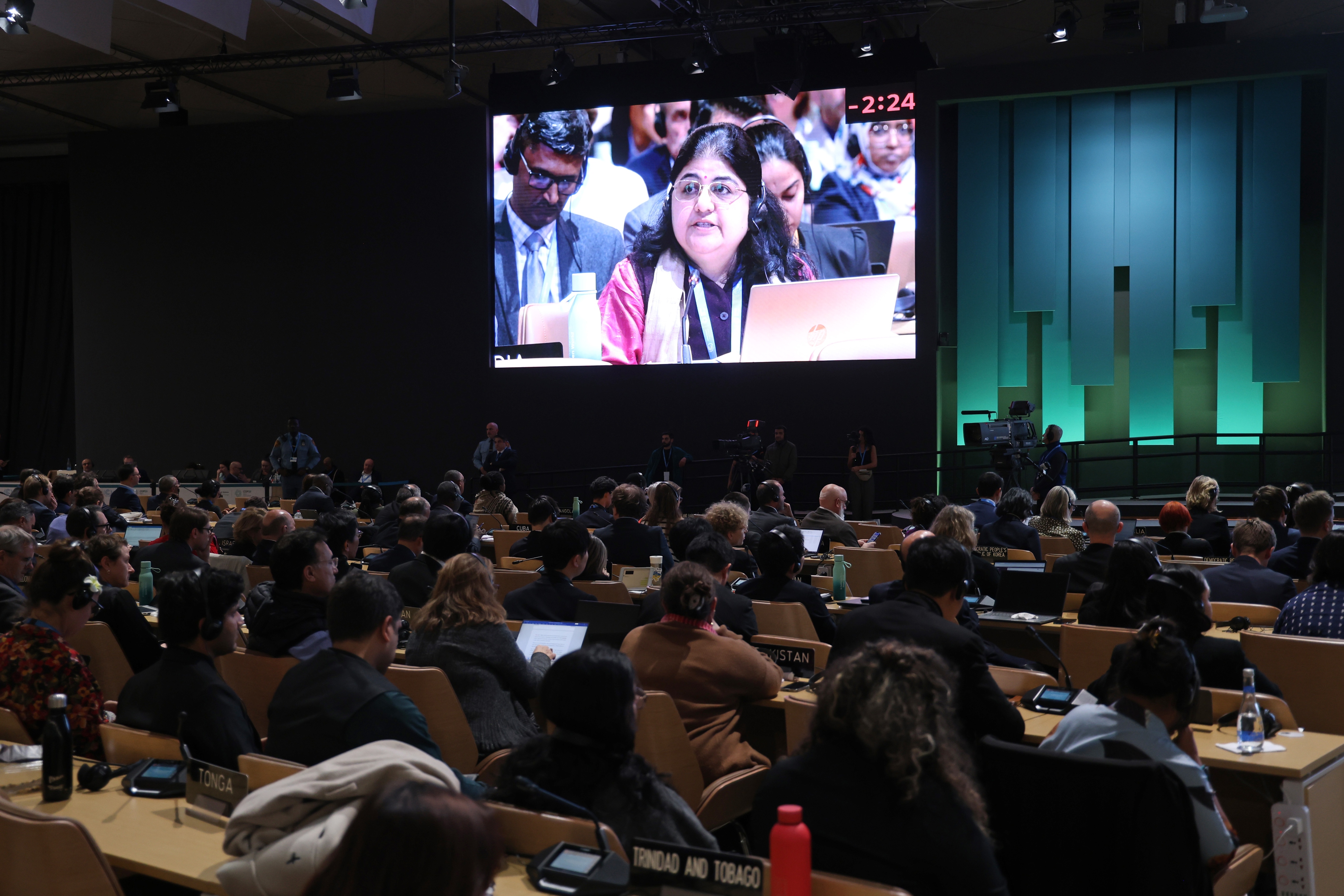 Chandni Raina, a finance negotiator for India, speaks at the COP29 plenary to excoriate a global climate finance deal. India raised last-minute issues with the deal that threatened to sink it on the conference's final evening.