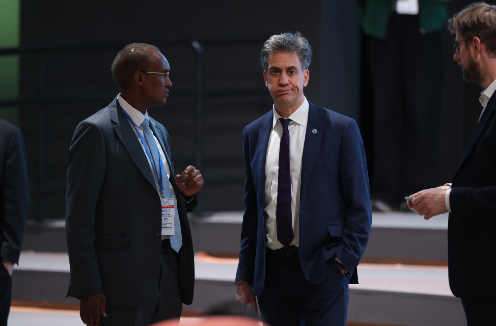 Ali Mohamed, the lead climate envoy for Kenya, and Ed Milliband, the lead climate envoy for the United Kingdom, engage in a conversation at COP29 in Baku. The conference saw developed and developing countries clash over the issue of climate finance.