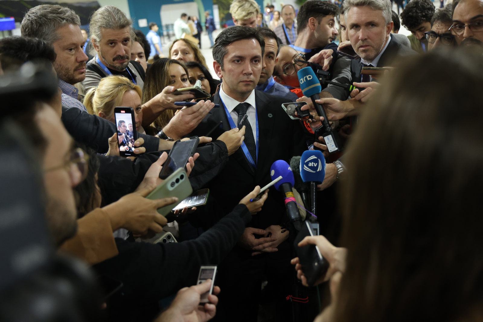 Yalchin Rafiyev, the lead negotiator at COP29, delivers a brief press conference on one of the conference's final days. Rafiyev and his team received significant criticism for not finding consensus between countries.