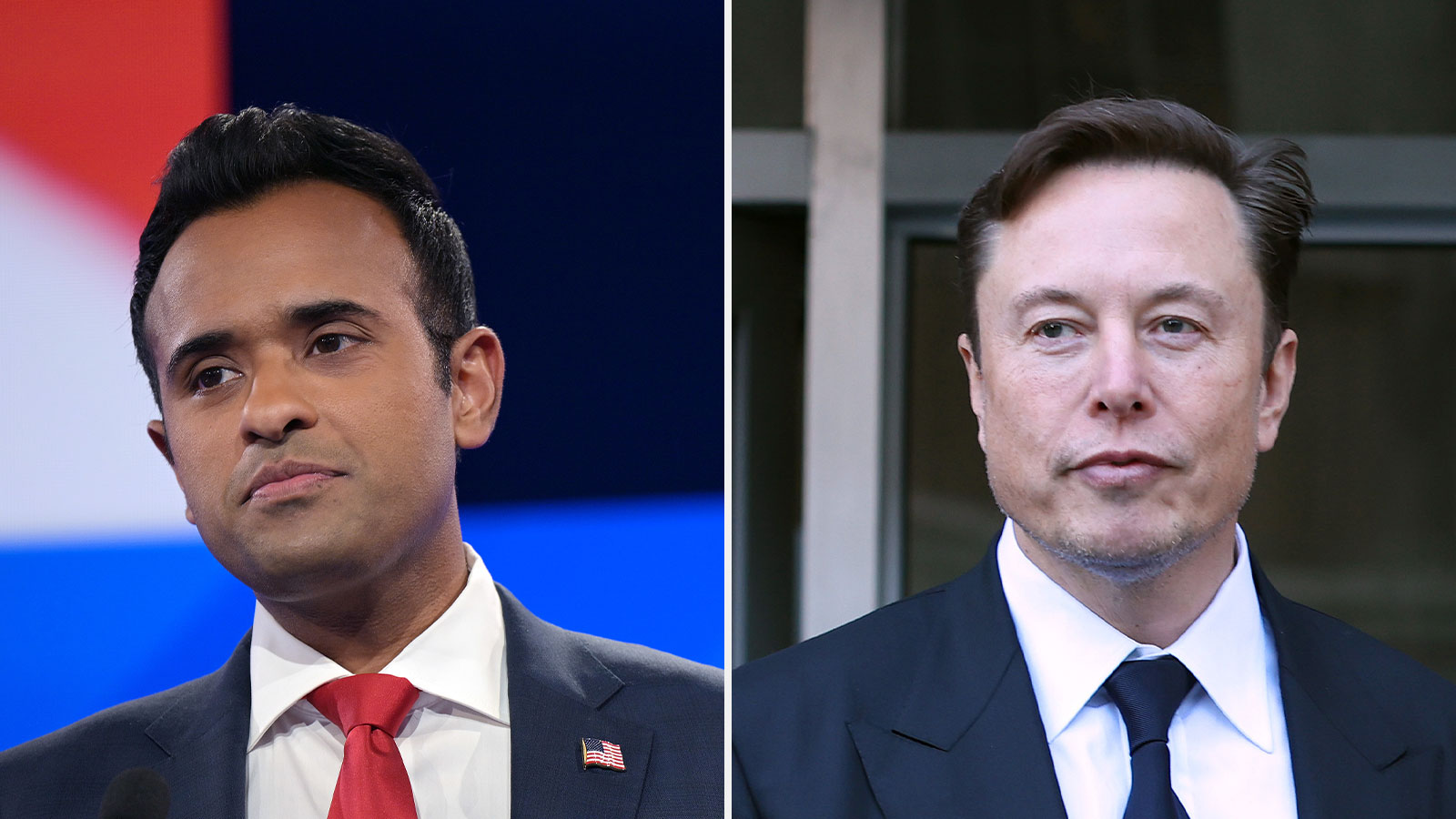 Side by side photos of Vivek Ramaswamy and Elon Musk