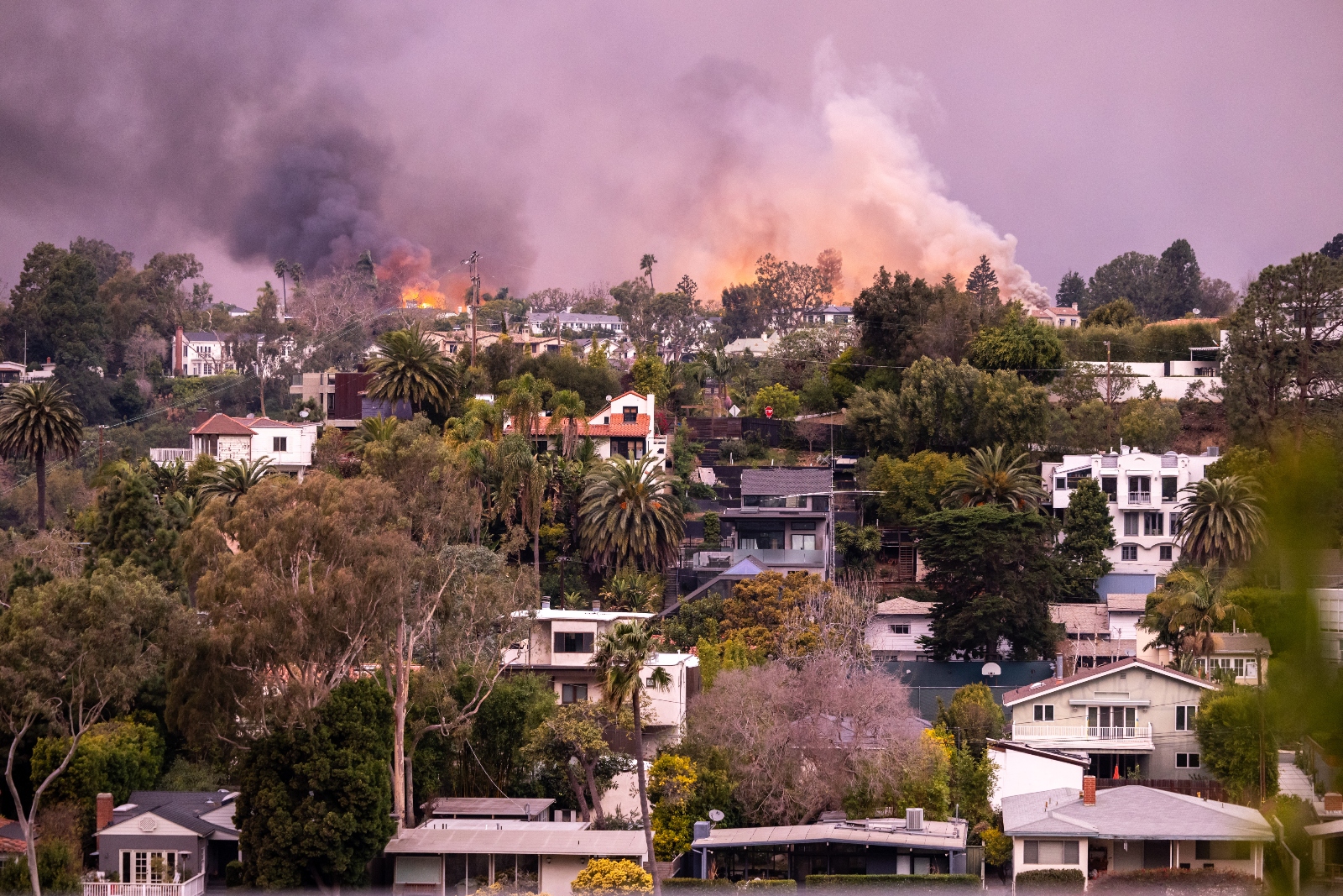 Flames from the Palisades Fire approach homes in Pacific Palisades, California. The fire has threatened some of the most valuable homes in the United States.