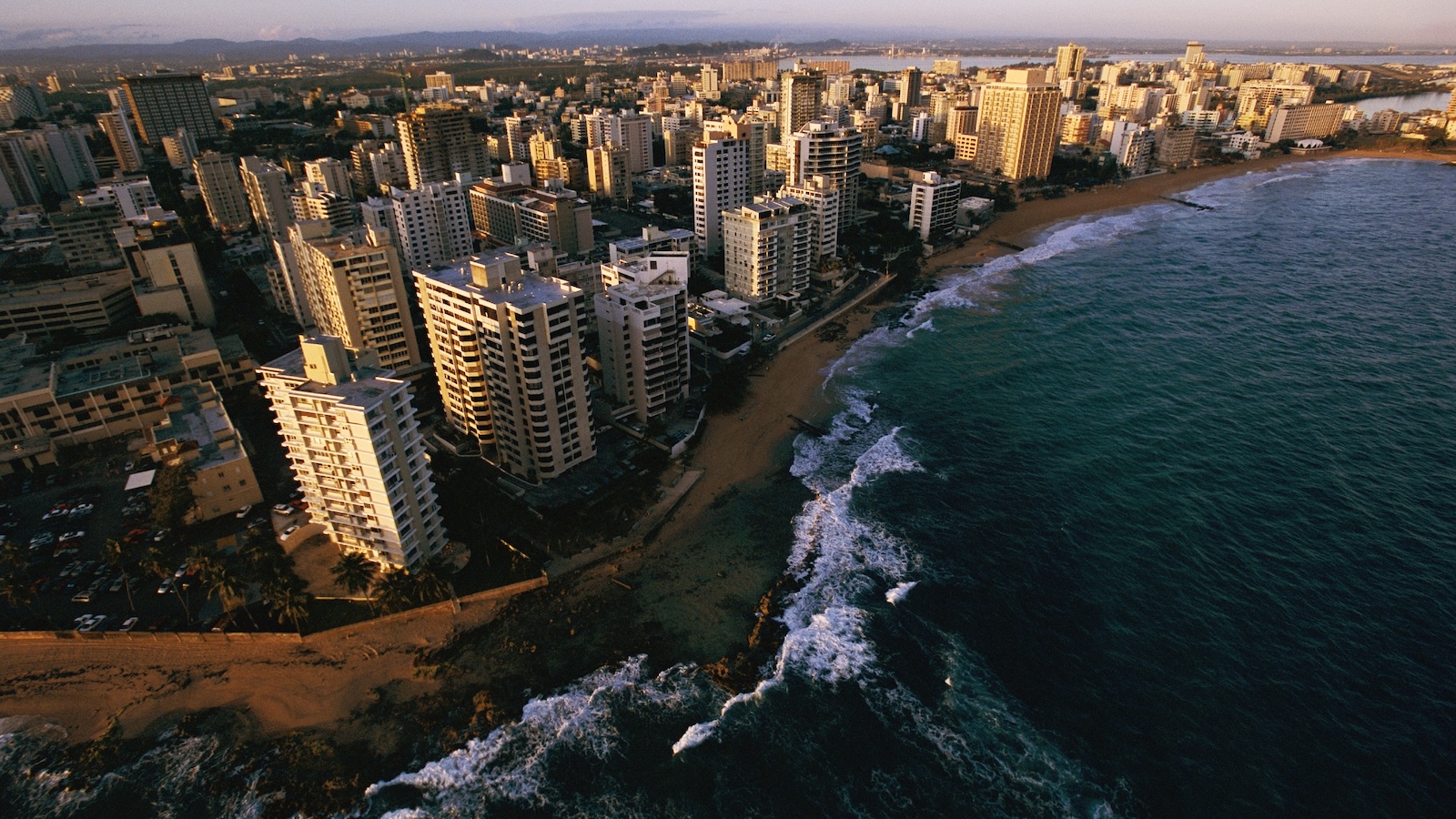 Skyrises are seen along the shoreline of San Juan Puerto Rico.