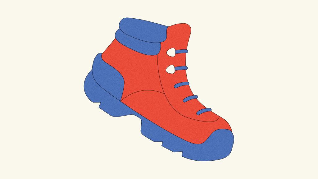 Illustration of blue and red hiking boot