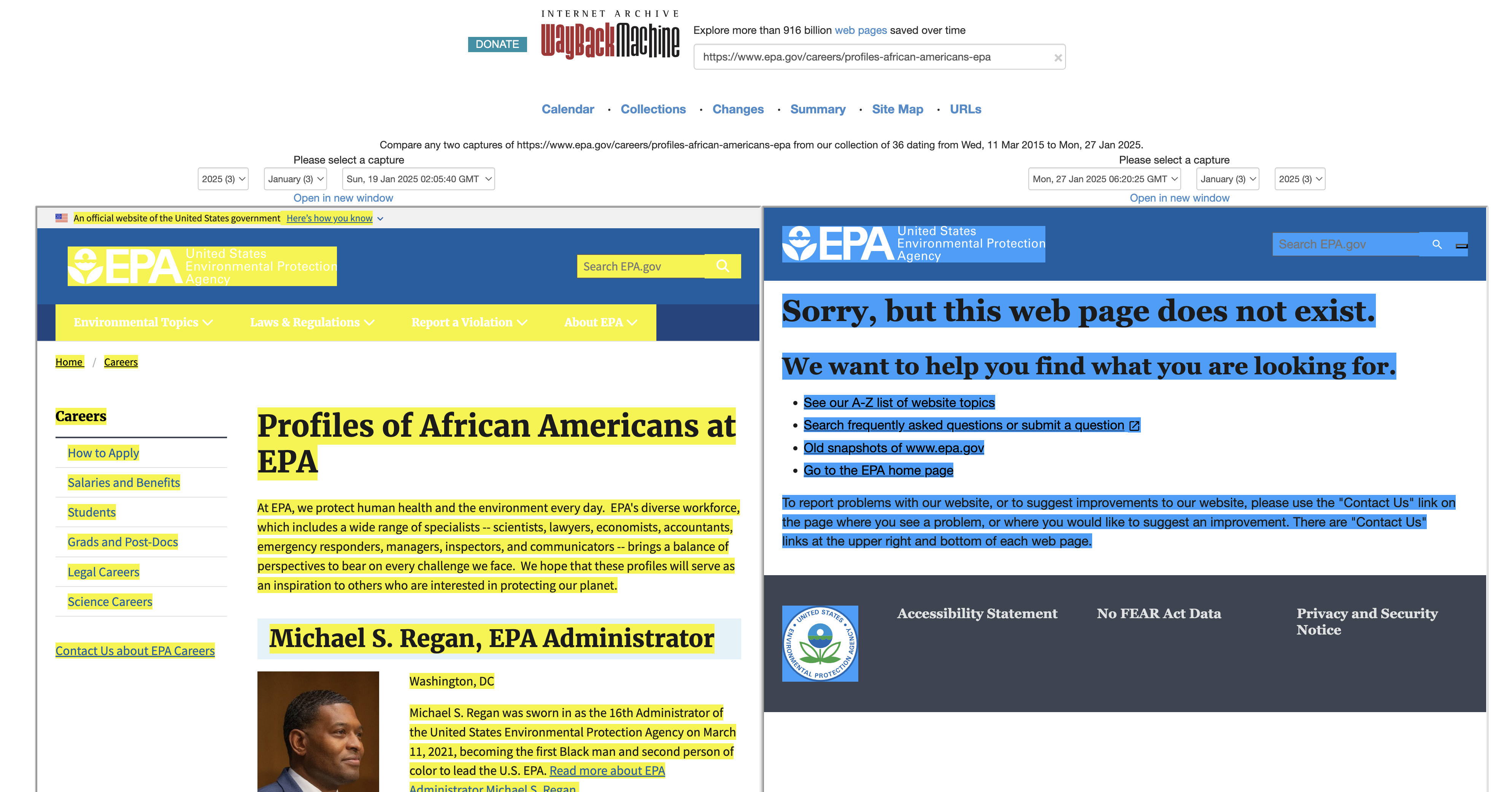 Screenshot of EPA page dedicated to profiles of African American employees