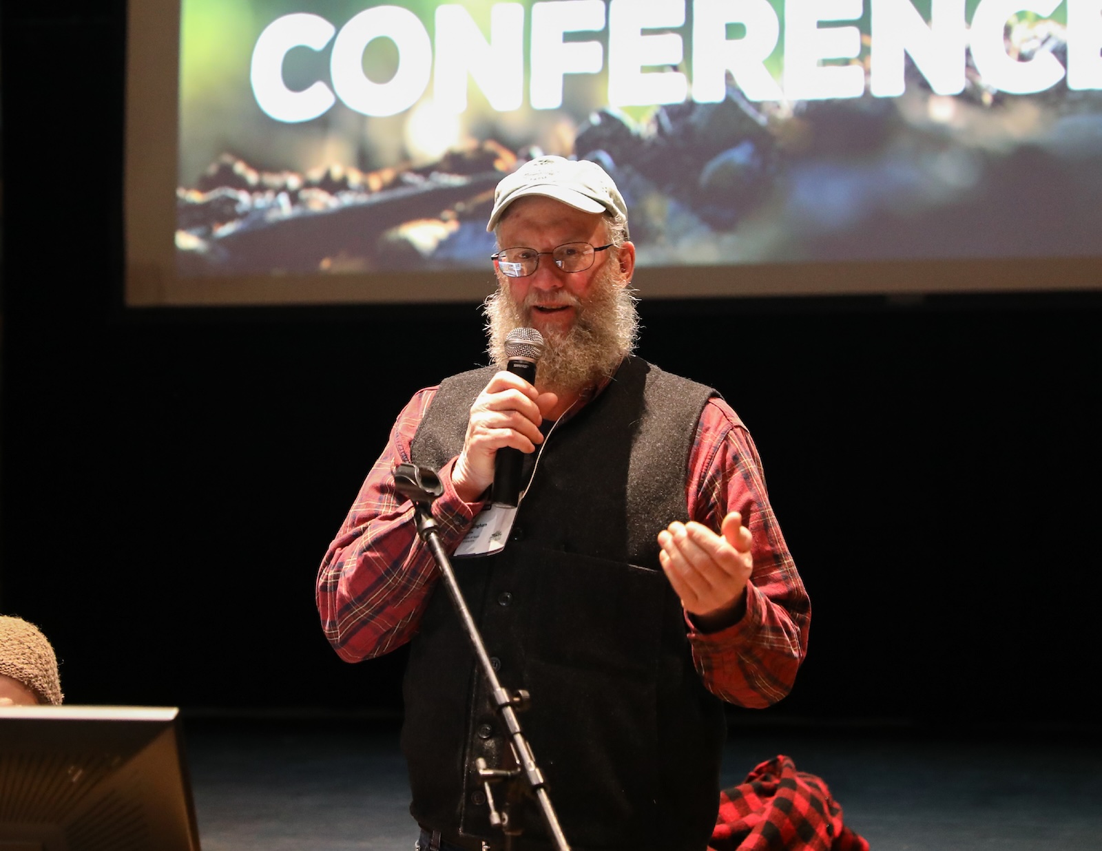 Wes Gillingham, the board president of the Northeast Organic Farming Association of New York (NOFA-NY) speaks at a conference