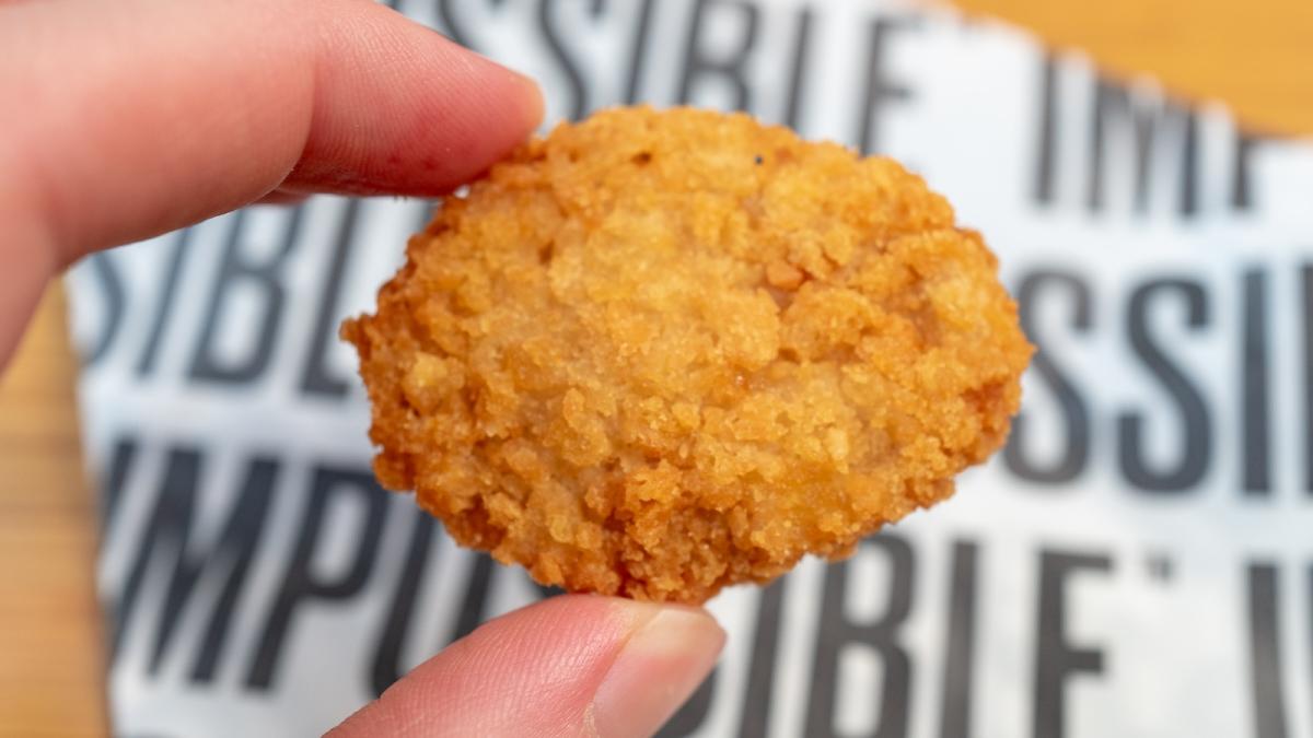 a close-up of a vegan chicken nugget from Impossible Foods