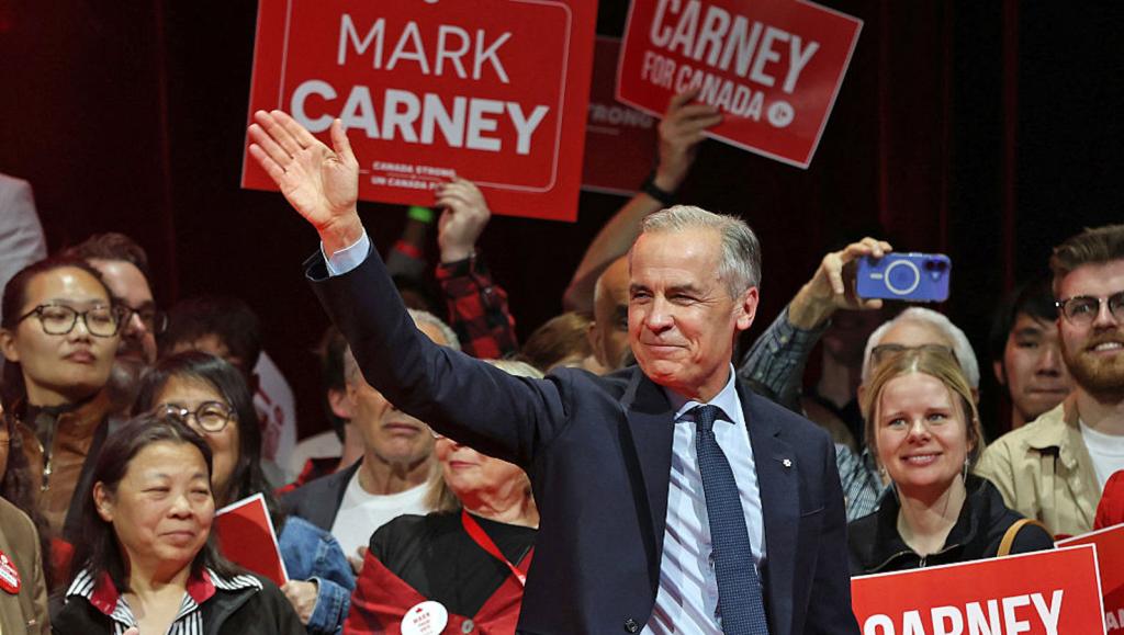 Canada's Prime Minister and Liberal Party leader Mark Carney waves to supporters at a victory party in Ottawa, Ontario on April 29, 2025.