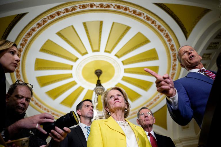 Senators stand together under rotunda