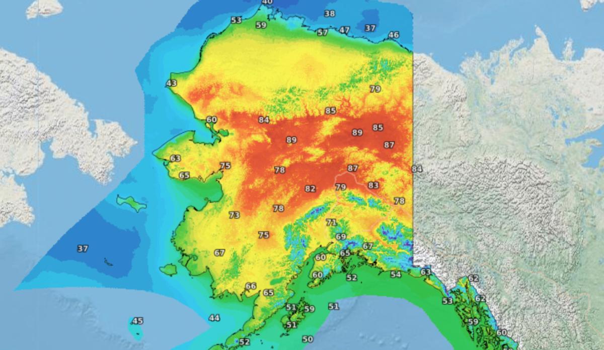 Forecasted temperatures for June 16 in Alaska.
