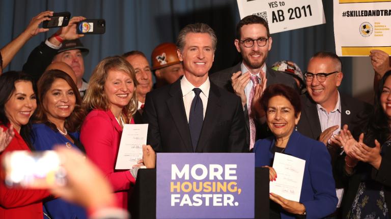 California Governor Gavin Newsom appears at a press conference after signing two housing bills on September 28, 2022 in San Francisco.